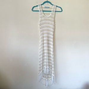 Solitaire Swim White and Gold Crochet Knit Cover Up Sleeveless Dress Size Medium